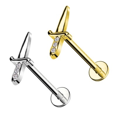 Joia labret de aço cirurgico com punhal e cristais PC-152