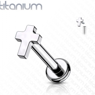 Joia -barra labret de piercing em Titanio com cruz TIL11