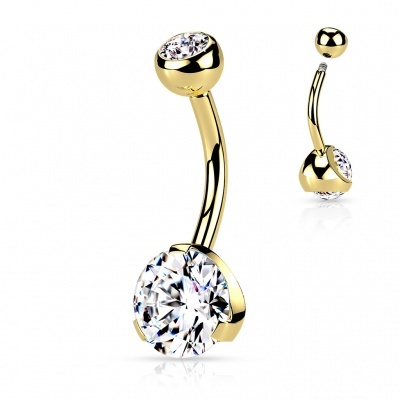 Barra curva aço cirurgico 316L para umbigo, lacada a titânio com cristal 8mm NT05