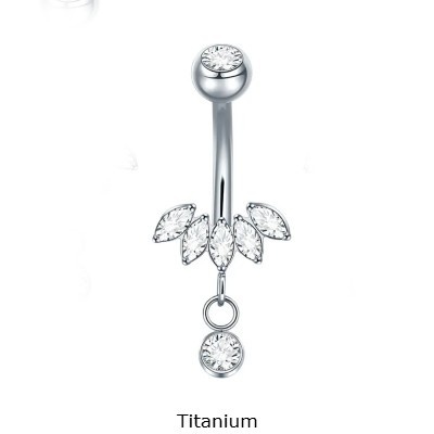 Joia de Titanio para umbigo com formação de 4 zirconias e pendente TN083