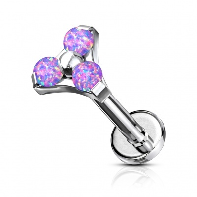 Labret em aço cirúrgico com 3 opalas - LSI043