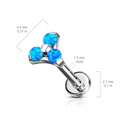 Labret em aço cirúrgico com 3 opalas - LSI043