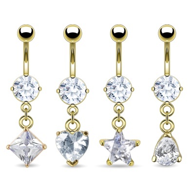 Joia para umbigo de aço dourado com zircónia redonda e zircónia  pendente com figura GDPN1001