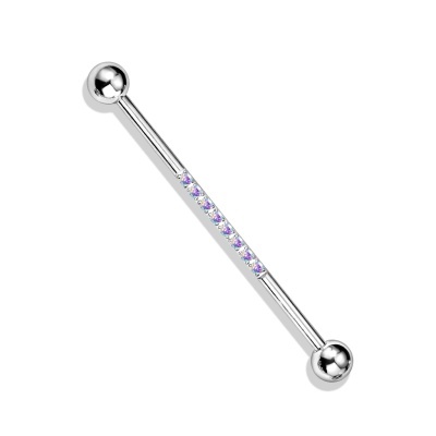 Barra de piercing industrial em aço cirurgico com 8 cristais BSP97