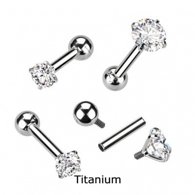 Jóia barbell - barra de piercing em Titânio - com cristal zirconia TIB05