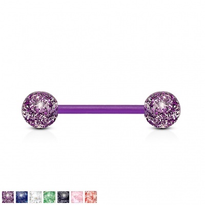 Body piercing - Barra de Língua em silicone com bolas acrilico purpurinas BXL2
