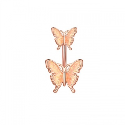 Barra de umbigo em aço cirurgico 316L com 2 borboletas coloridas- BUT02