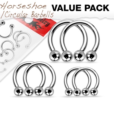 Pack 6 body piercings (3 pares) - Ferradura em aço cirúrgico 316L VH-001