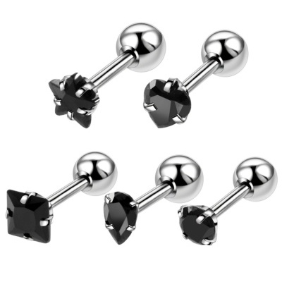Pack de 5 jóias de aço cirurgico com bolinha e cristais de formas diferentes M1505