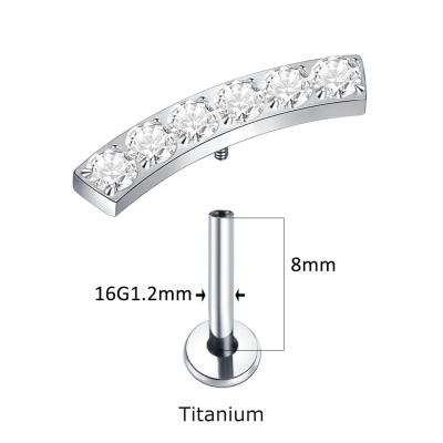 Joia labret de Titanio com formação em curva de 6 zirconias de engaste TC074