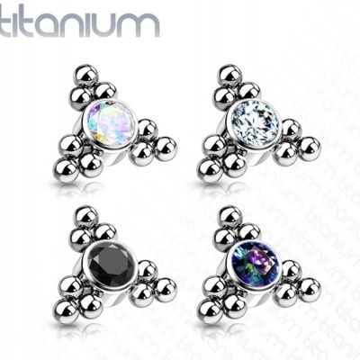 Jóia (labret) para piercings diversos em Titânio com bisel de bolinhas e cristal no centro TIL34