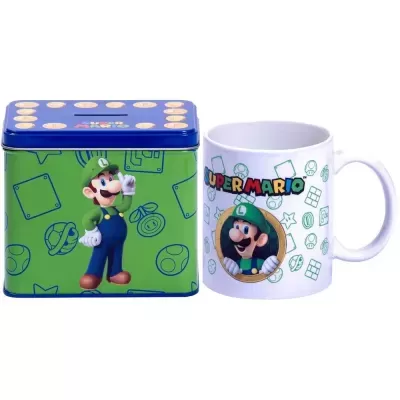 Conjunto mealheiro e caneca Nintendo Super Mario - Luigi