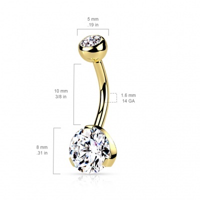 Barra curva aço cirurgico 316L para umbigo, lacada a titânio com cristal 8mm NT05