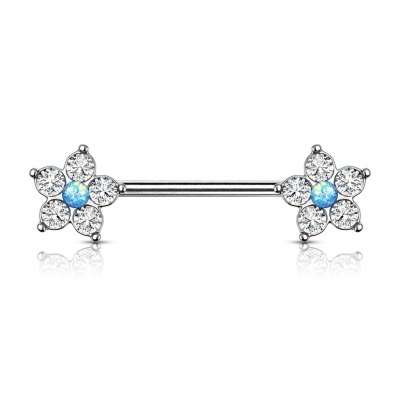 Barra de mamilo em aço cirúrgico com flor de cristais  - K11103