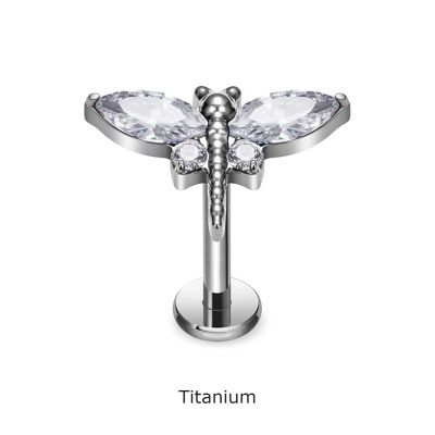 Joia labret de Titanio com libélula em zirconia TL9005 Joia labret de Titanio com libélula em zirconia TL9005