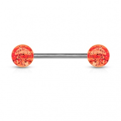 Barra de Língua em aço cirúrgico com bolas de purpurinas - 000BL