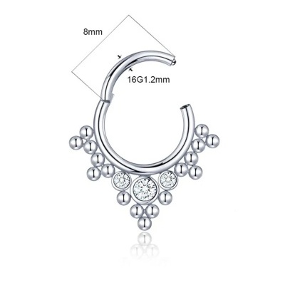 Argola de Aço cirurgico para septo com formação de 3 zirconias e micro bolas B1313