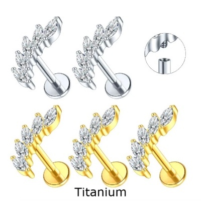 Joia labret de Titanio com 5 zirconias em espinha TC053