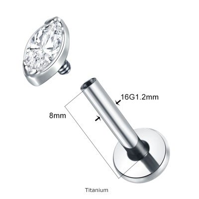 Joia labret em Titânio com  zircónia  bago de arroz TC0400