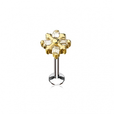 Labret de  aço cirúrgico com flor de cristais - LIQ03  cartilagem