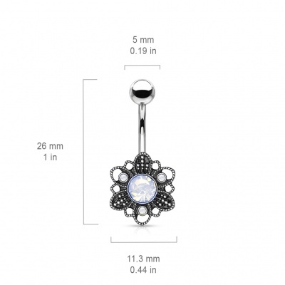 Barra curva - Banana de umbigo aço cirúrgico com flor - NSJ-014