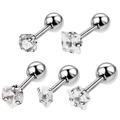 Pack de 5 jóias de aço cirurgico com bolinha e cristais de formas diferentes M1505