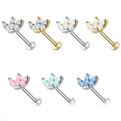 Joia (labret )para piercing na orelha em aço cirurgico com 3 cristais gota PC-090