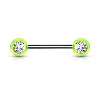 Barra de mamilo em aço cirúrgico com cristal nas bolas  - KB01