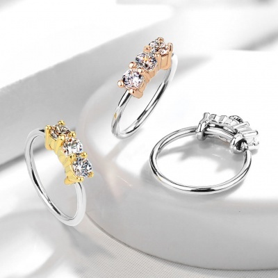 Argola sem fim  em aço cirúrgico  com 3 cristais - RX96