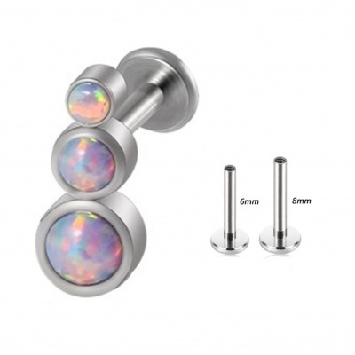 Joia - labret de aço cirurgico  com 3 opalas tamanho crescente LSI050