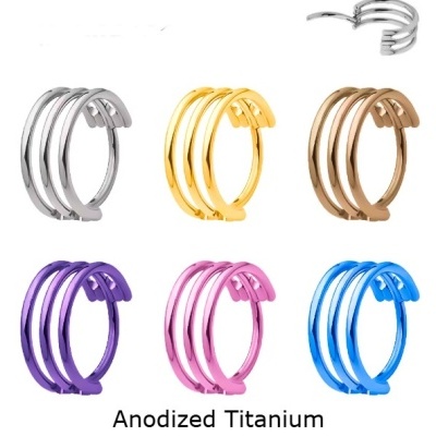 Argola tripla de Titânio anodizado com fecho click para septo, helix, rook e mais TS4100