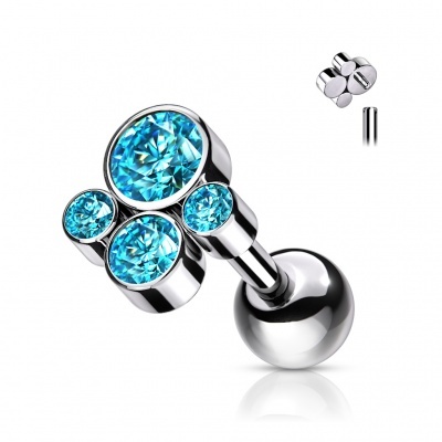 Jóia de Titânio G23, barra com rosca interna, com bola e conjunto de 4 zirconias biseladas TIJ10