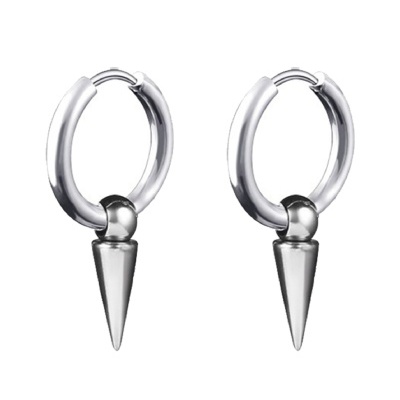 Par de argolas tribal em aço  inoxidavel com bola e cone pendente EH036