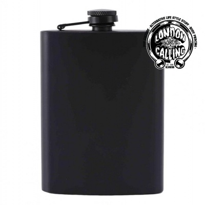 Cantil/garrafa de viagem em aço lacado a preto com tampa preta