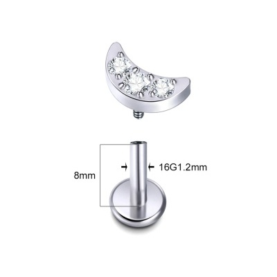 Joia labret em Titânio com Lua e 3 zircónias TC042