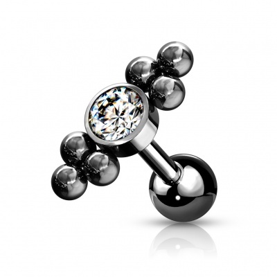 Barra  de  aço cirúrgico 316L com cristal e  bolinhas - JA1074