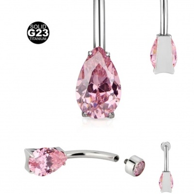 Joia de Titanio para umbigo com 2 cristais, o de baixo, em forma de gota TB-0600