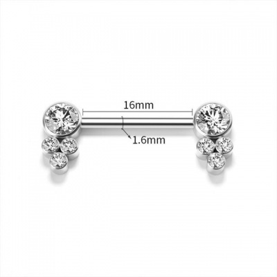 Piercing para mamilo em aço cirurgico 316L com 4 cristais K100