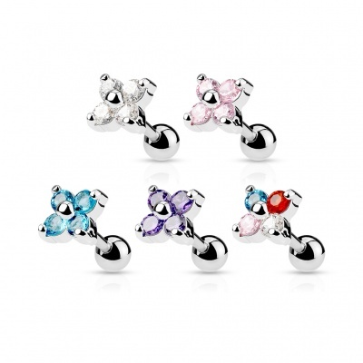 Barra de cartilagem em aço cirúrgico com flor de cristais  - JA10974