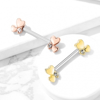 Barra de aço cirurgico 316L para mamilo 2 corações KB090