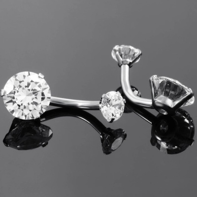 Joia de aço cirurgico 316L para umbigo com 2 cristais redondos NS019