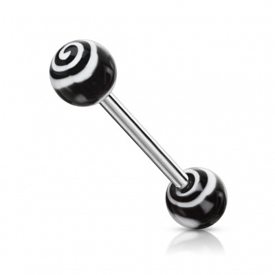 Body piercing - Barra de Língua em aço cirúrgico com bolas tornado - BAQ-0087