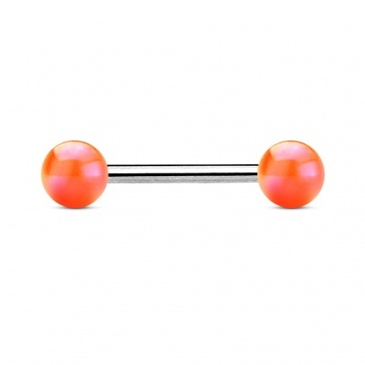 Barra de piercing para lingua em aço cirurgico e bolas de acrilico BAD-1103