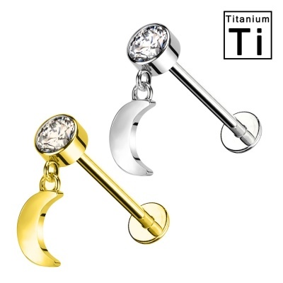 Joia labret em Titanio com pendente lua, estrela ou coração PWC-027