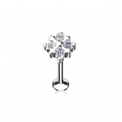 Labret de  aço cirúrgico com flor de cristais - LIQ03  cartilagem