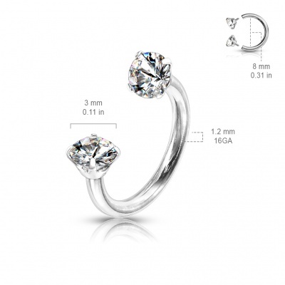 Argola aberta: ferradura em  aço cirúrgico com cristal - HS04 - rosca interna