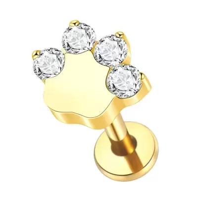 Jóia - labret de Titânio para cartilagem com patinha de 4 zirconias TC017