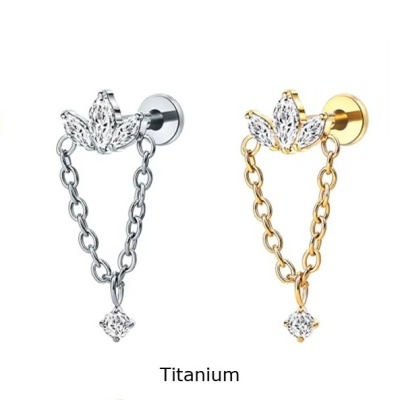Joia labret coroa com corrente dupla e pendente zirconia TC504