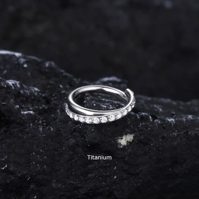 Joia argola de Titanio de segmento com fila sobreposta de delicadas zirconias TF615 Joia argola de Titanio de segmento com fila sobreposta de delicadas zirconias TF615
