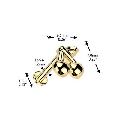 Labret com rosca interna em aço 316L, base plana e topo em formato de cereja LIA34